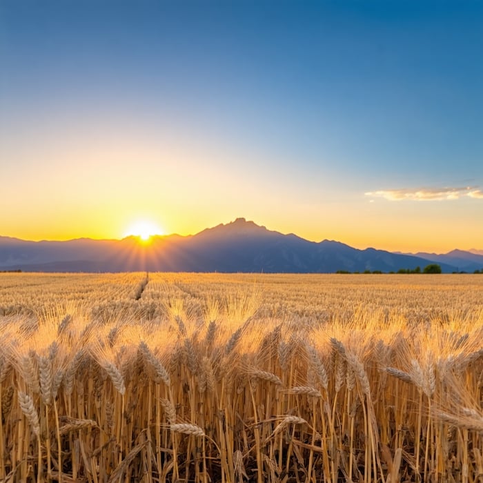 sunset with mountain range and a wheat field-1